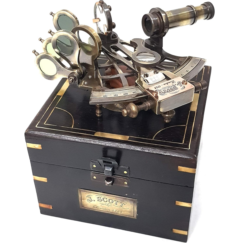 J Scott London Brass Sextant 5 Inch - Educational Calibrated Wooden Box