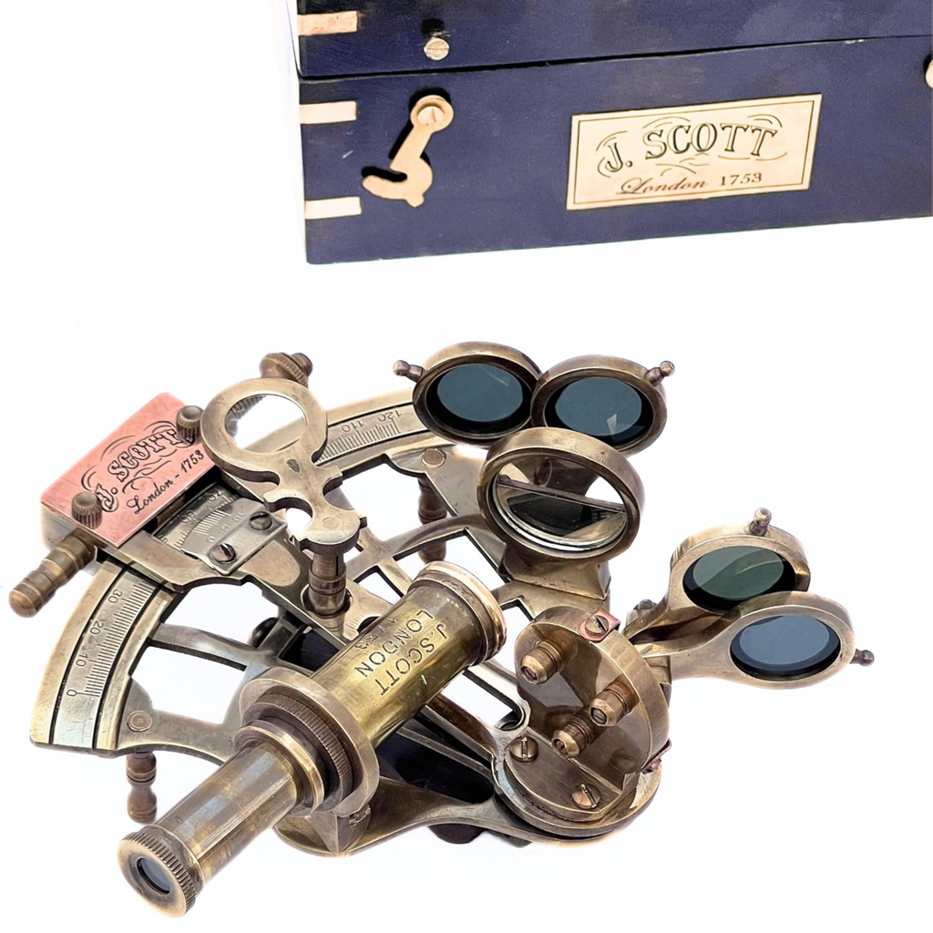J Scott London Brass Sextant 5 Inch - Educational Calibrated Wooden Box