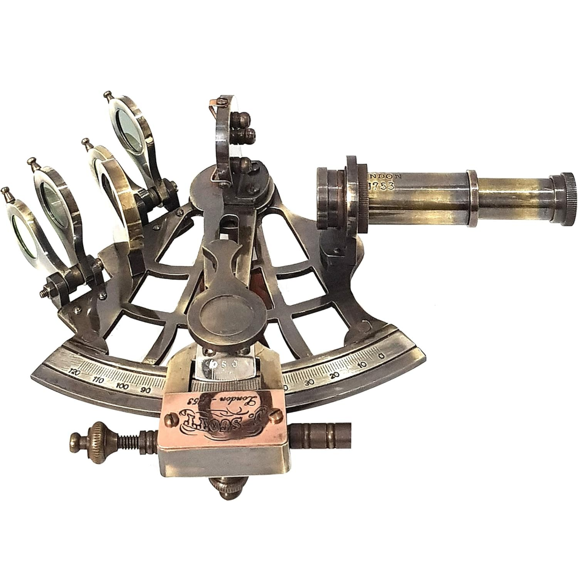 J Scott London Brass Sextant 5 Inch - Educational Calibrated Wooden Box
