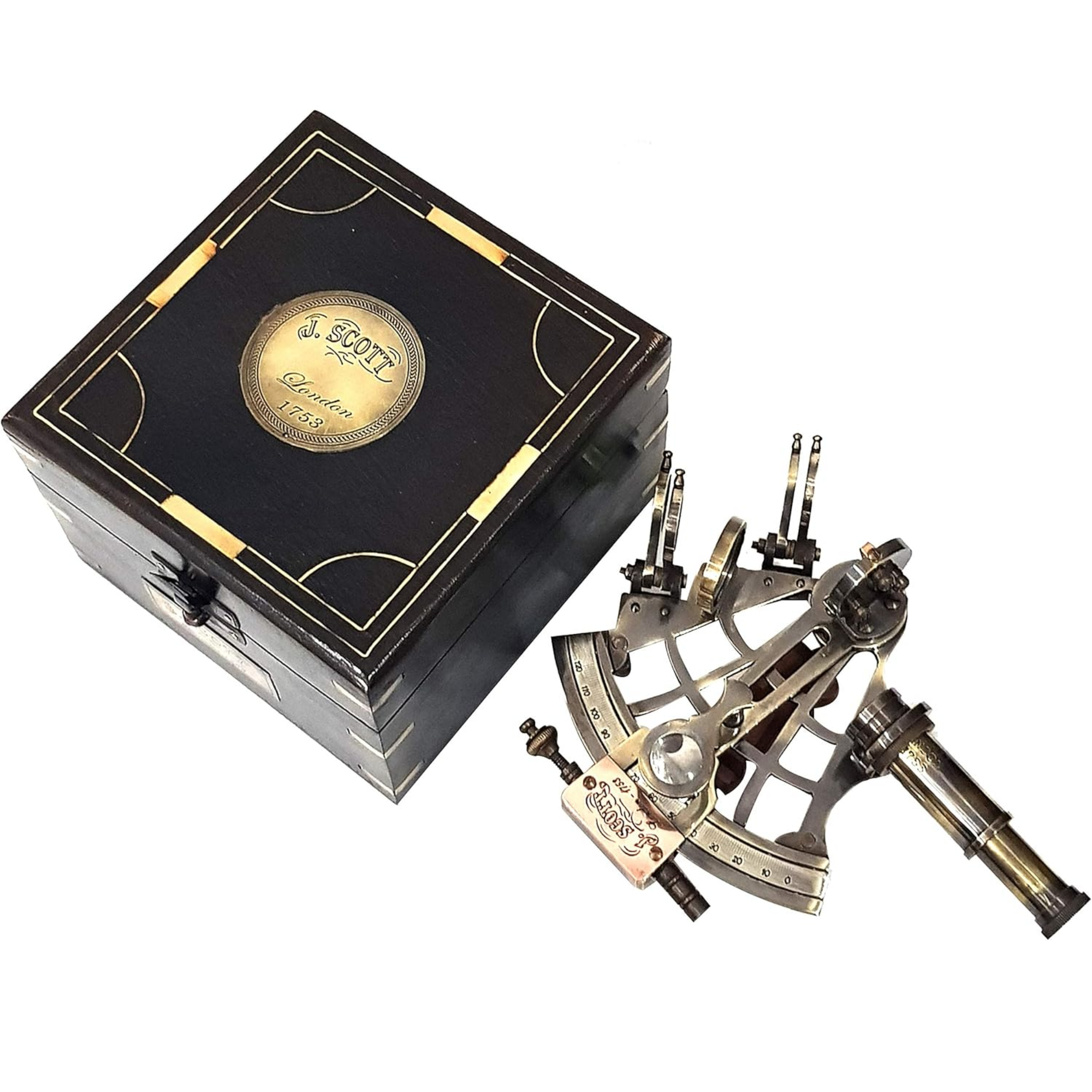 J Scott London Brass Sextant 5 Inch - Educational Calibrated Wooden Box