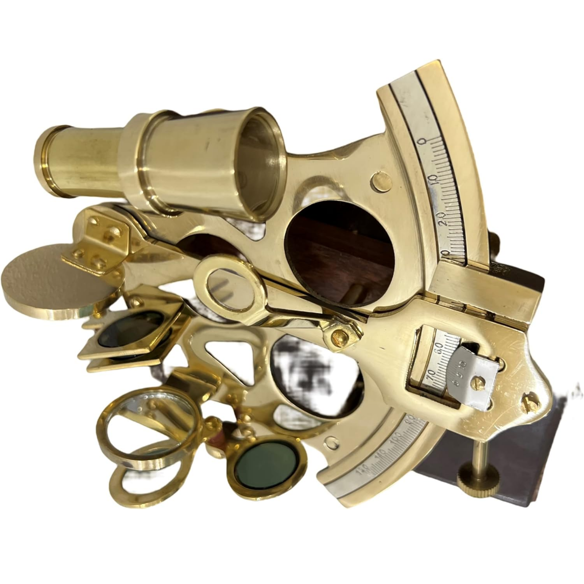Vintage Brass Marine Sextant - Shiny Antique Wooden Box Navigation Instrument