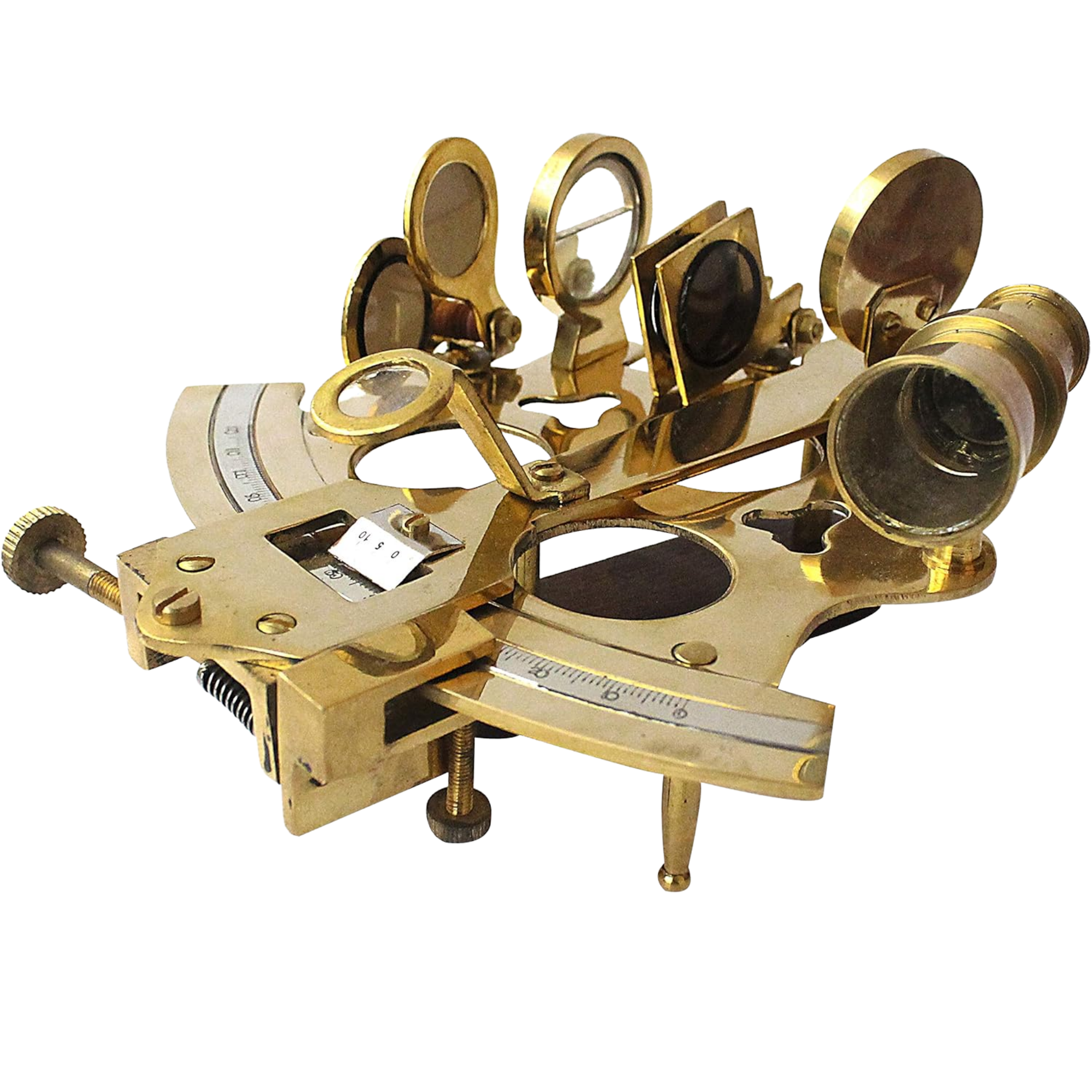 Vintage Brass Marine Sextant - Shiny Antique Wooden Box Navigation Instrument