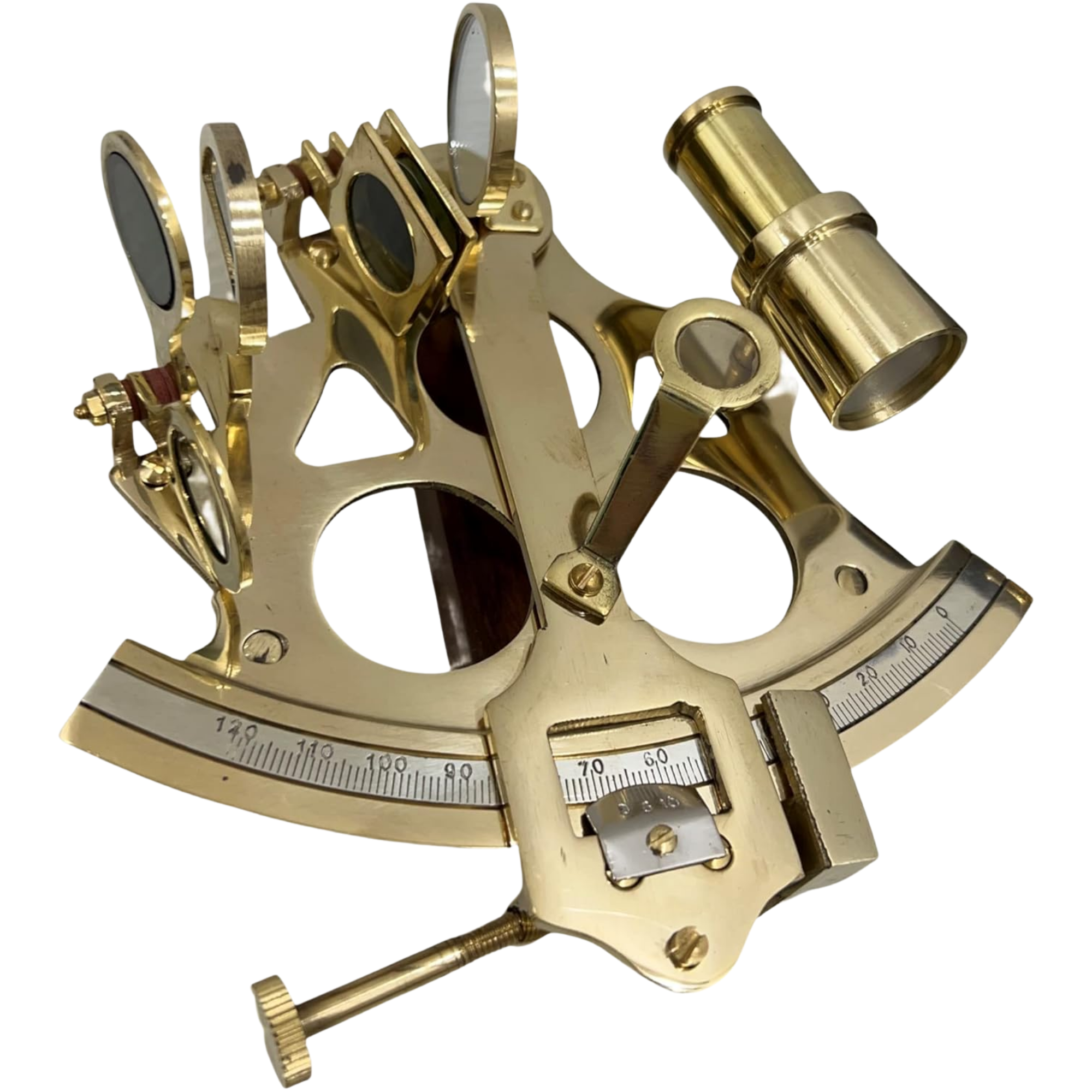 Vintage Brass Marine Sextant - Shiny Antique Wooden Box Navigation Instrument