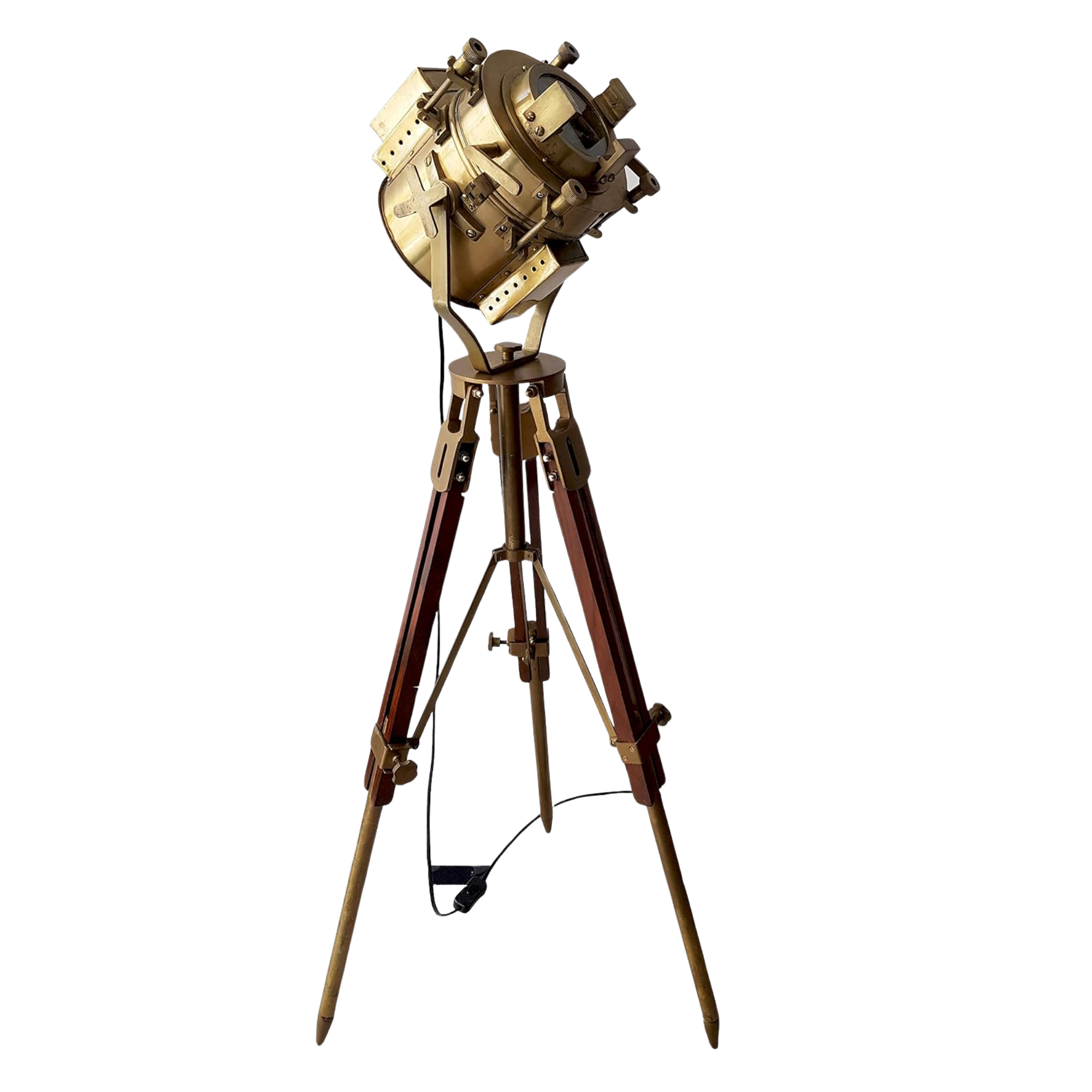 Antique Theater Tripod Marine Searchlight - LED Wooden Tripod Floor Lamp 45 Inch