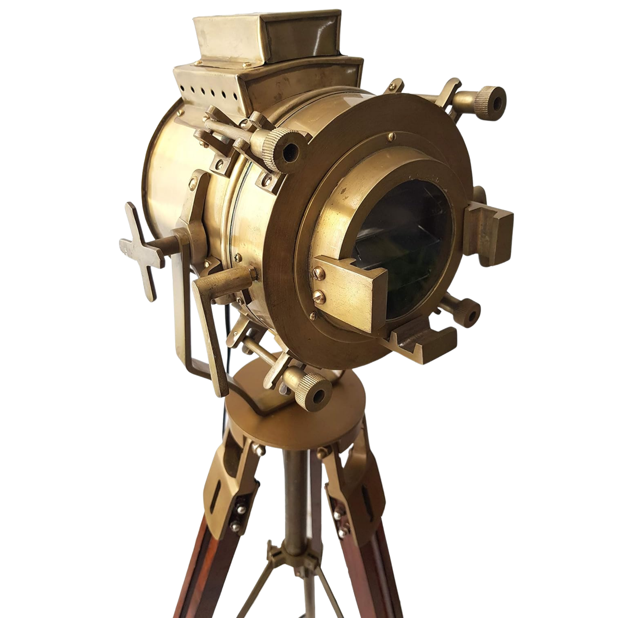 Antique Theater Tripod Marine Searchlight - LED Wooden Tripod Floor Lamp 45 Inch