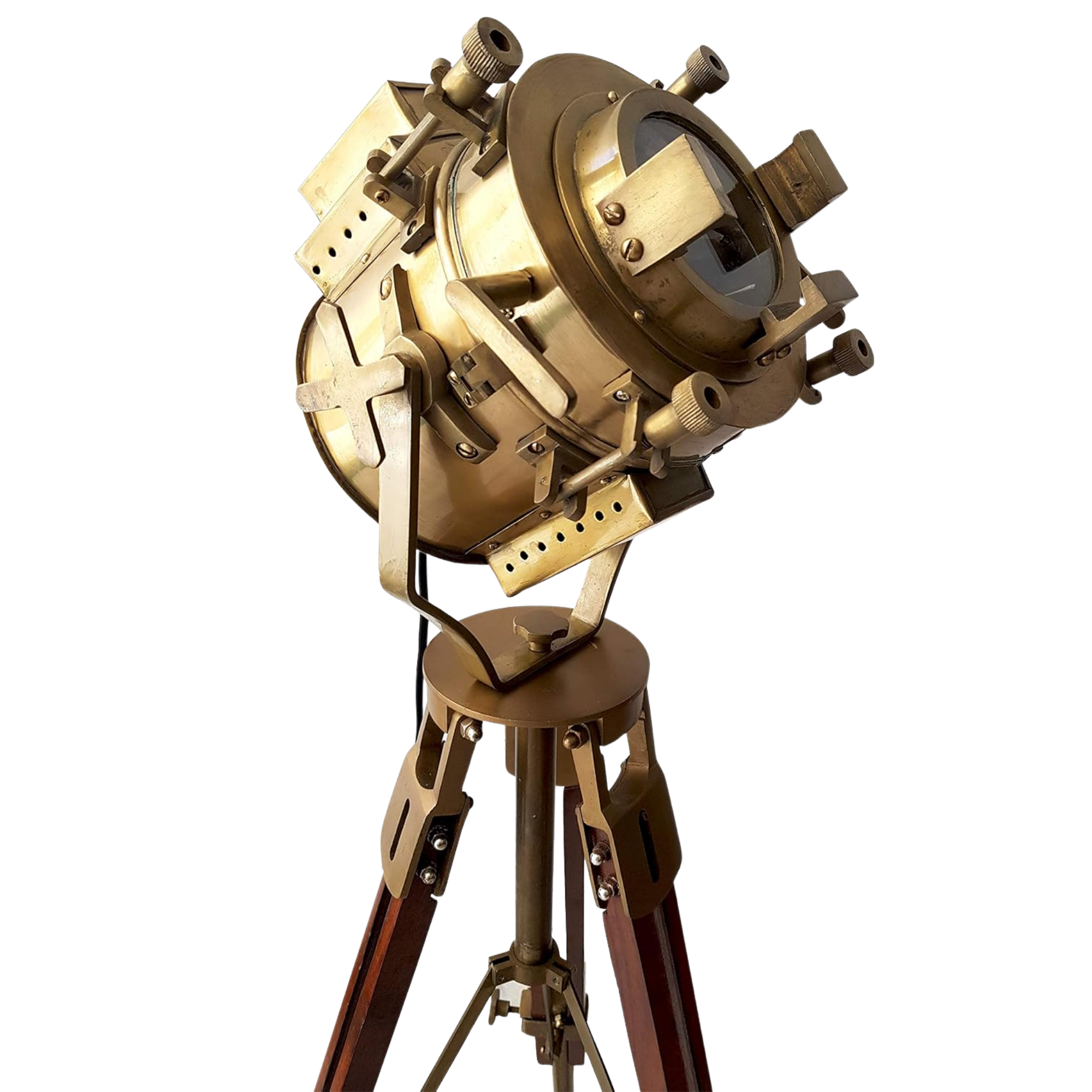 Antique Theater Tripod Marine Searchlight - LED Wooden Tripod Floor Lamp 45 Inch