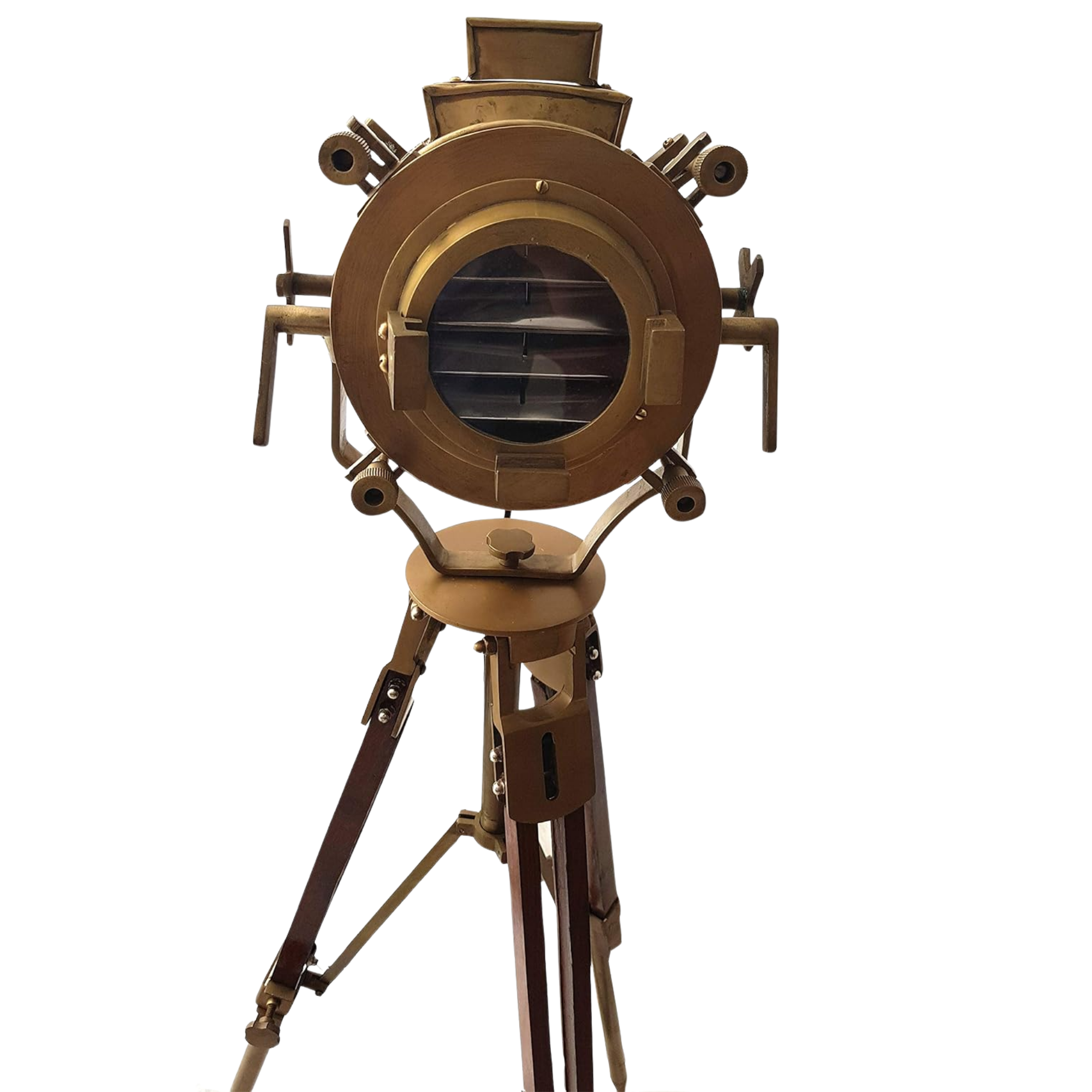 Antique Theater Tripod Marine Searchlight - LED Wooden Tripod Floor Lamp 45 Inch