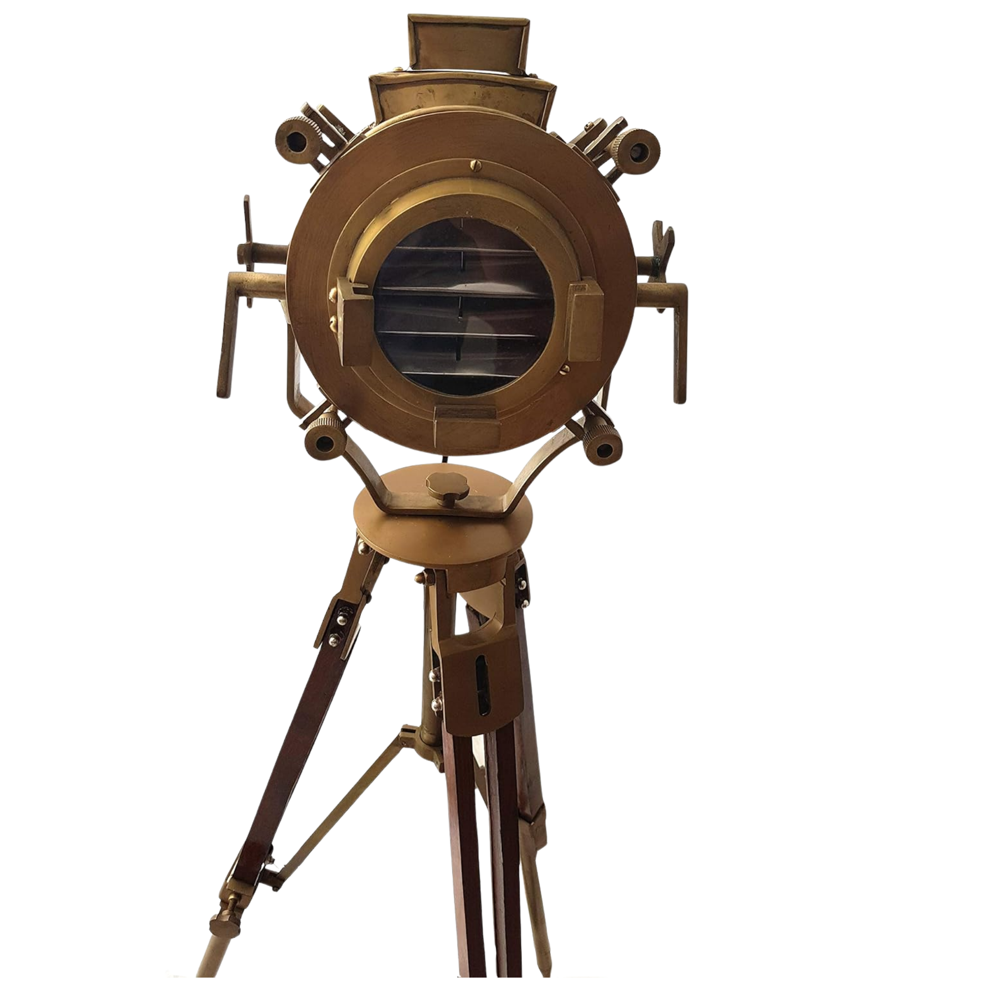 Antique Theater Tripod Marine Searchlight - LED Wooden Tripod Floor Lamp 45 Inch