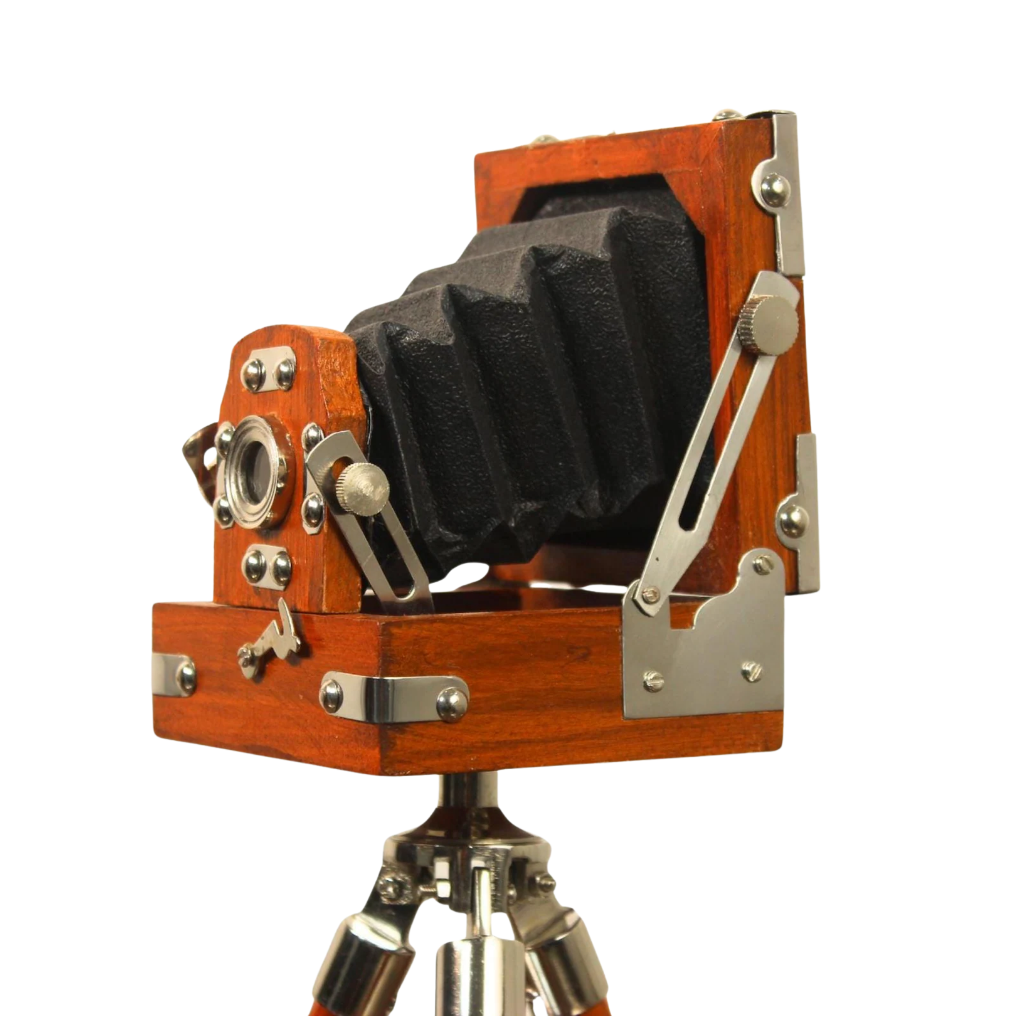 Vintage Wooden Camera Replica on Tripod - Antique Bellows Camera Photography Prop Decor