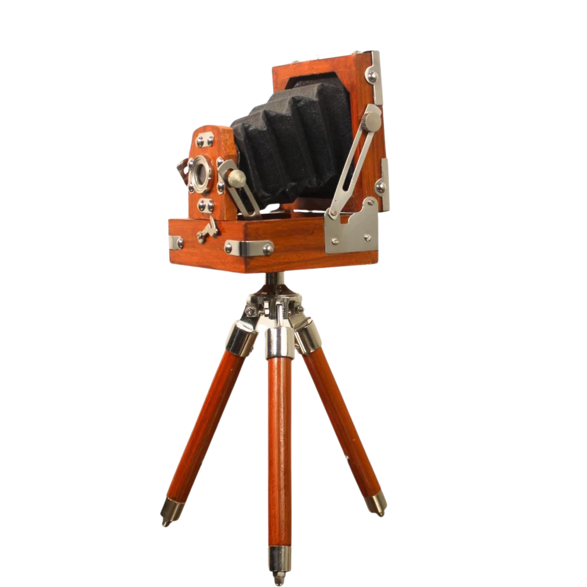 Vintage Wooden Camera Replica on Tripod - Antique Bellows Camera Photography Prop Decor