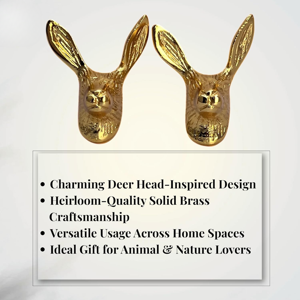 Shiny Brass Deer Head Cabinet Knobs – Animal Drawer Pulls for Home Office Furniture Kitchen Cabinets Dressers