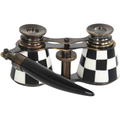 Checkered Opera Glasses - Black White Enamel Brass Theater Binoculars for Women