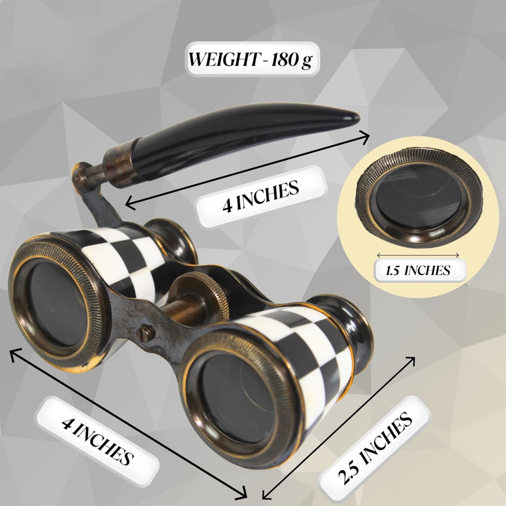 Checkered Opera Glasses - Black White Enamel Brass Theater Binoculars for Women