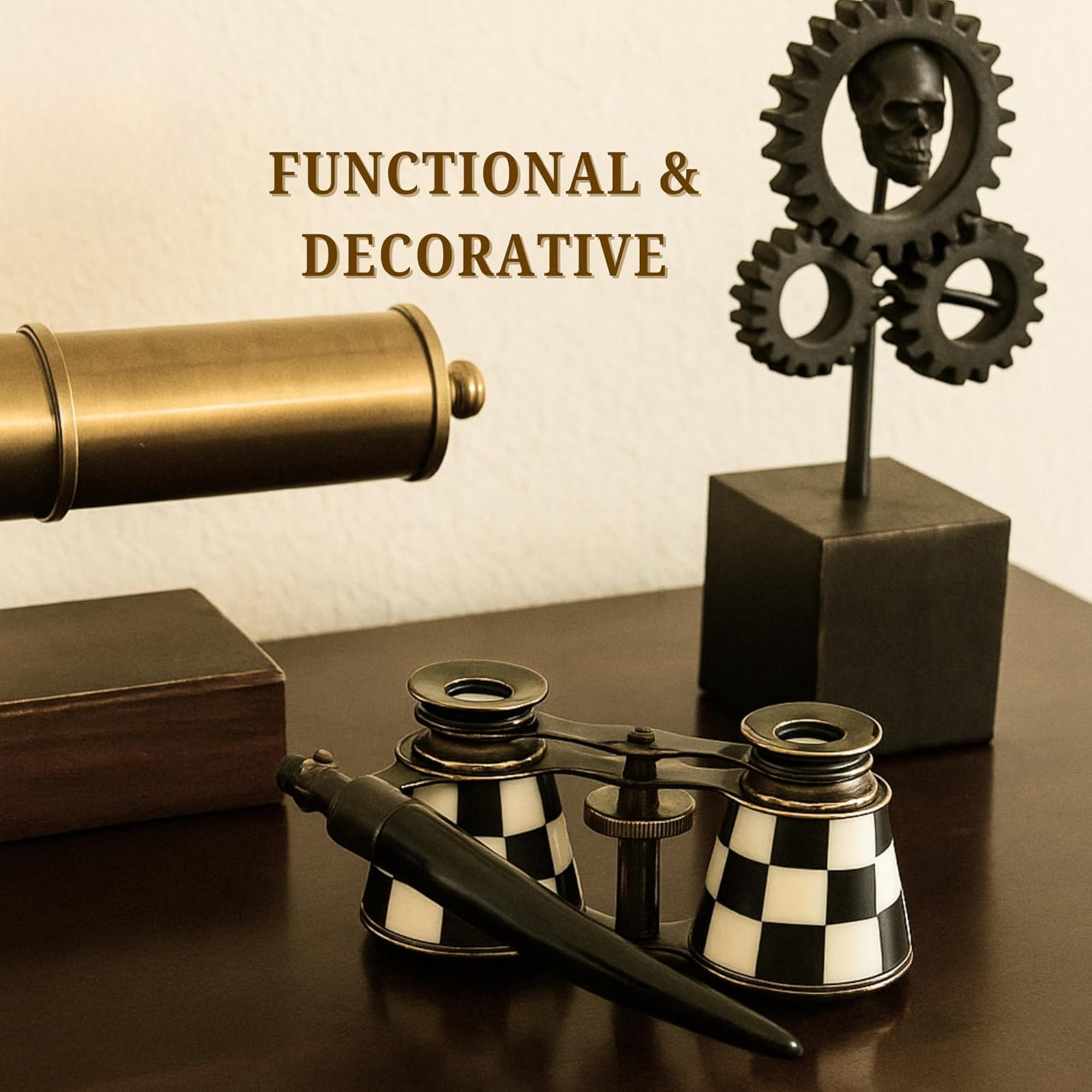 Checkered Opera Glasses - Black White Enamel Brass Theater Binoculars for Women