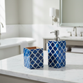 Moroccan Soap Dispenser & Toothbrush Holder Set - Blue White Bone Inlay Bathroom