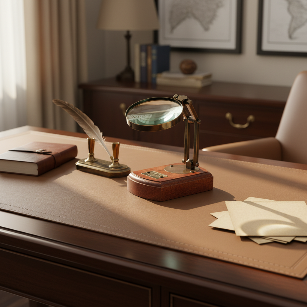 Antique Brass Magnifying Glass - Watkins & Hills 1805 Wooden Base Desk Decor