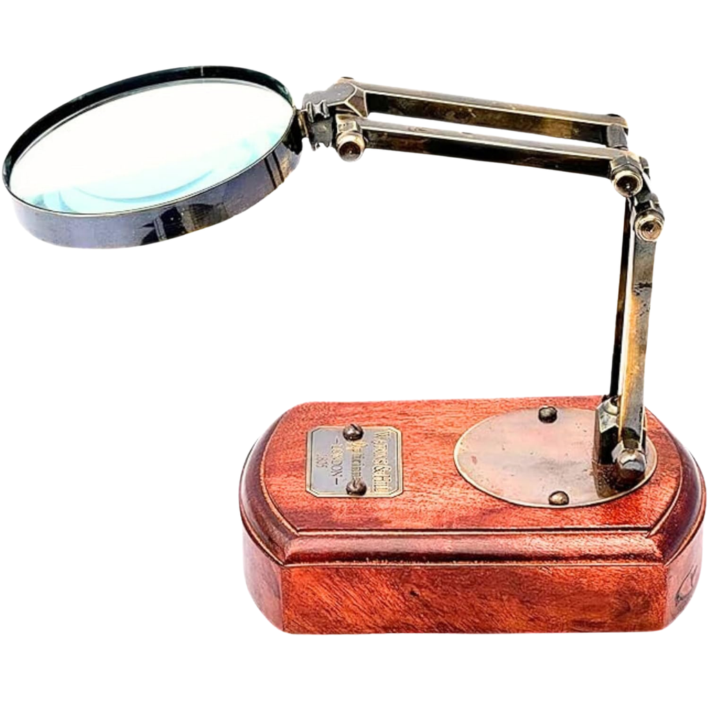 Antique Brass Magnifying Glass - Watkins & Hills 1805 Wooden Base Desk Decor