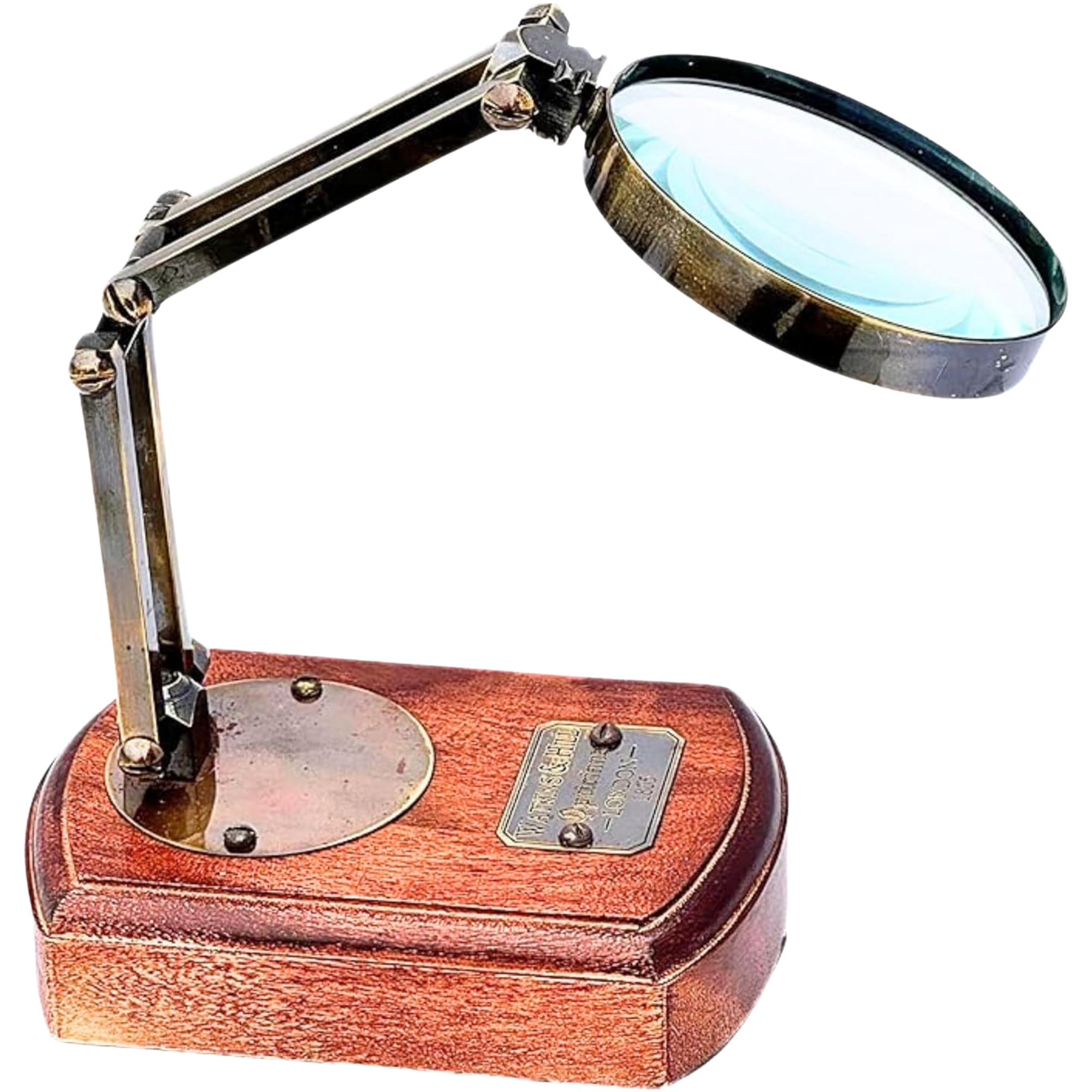 Antique Brass Magnifying Glass - Watkins & Hills 1805 Wooden Base Desk Decor