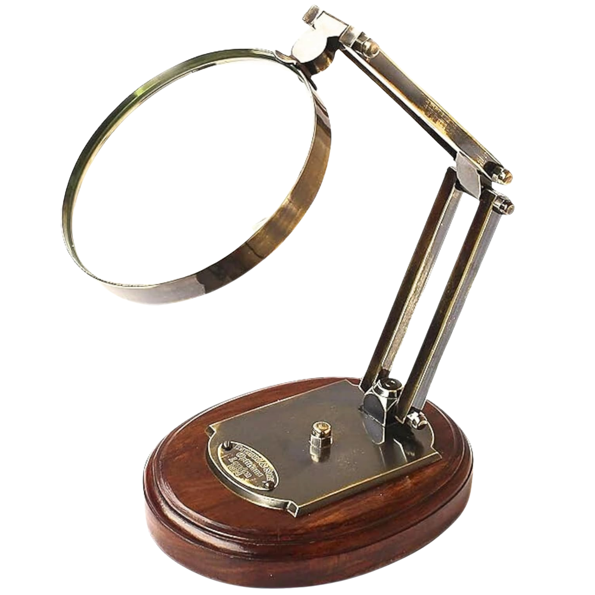 Barraud & Sons London Brass Magnifying Glass - Wooden Base Desktop Accessory