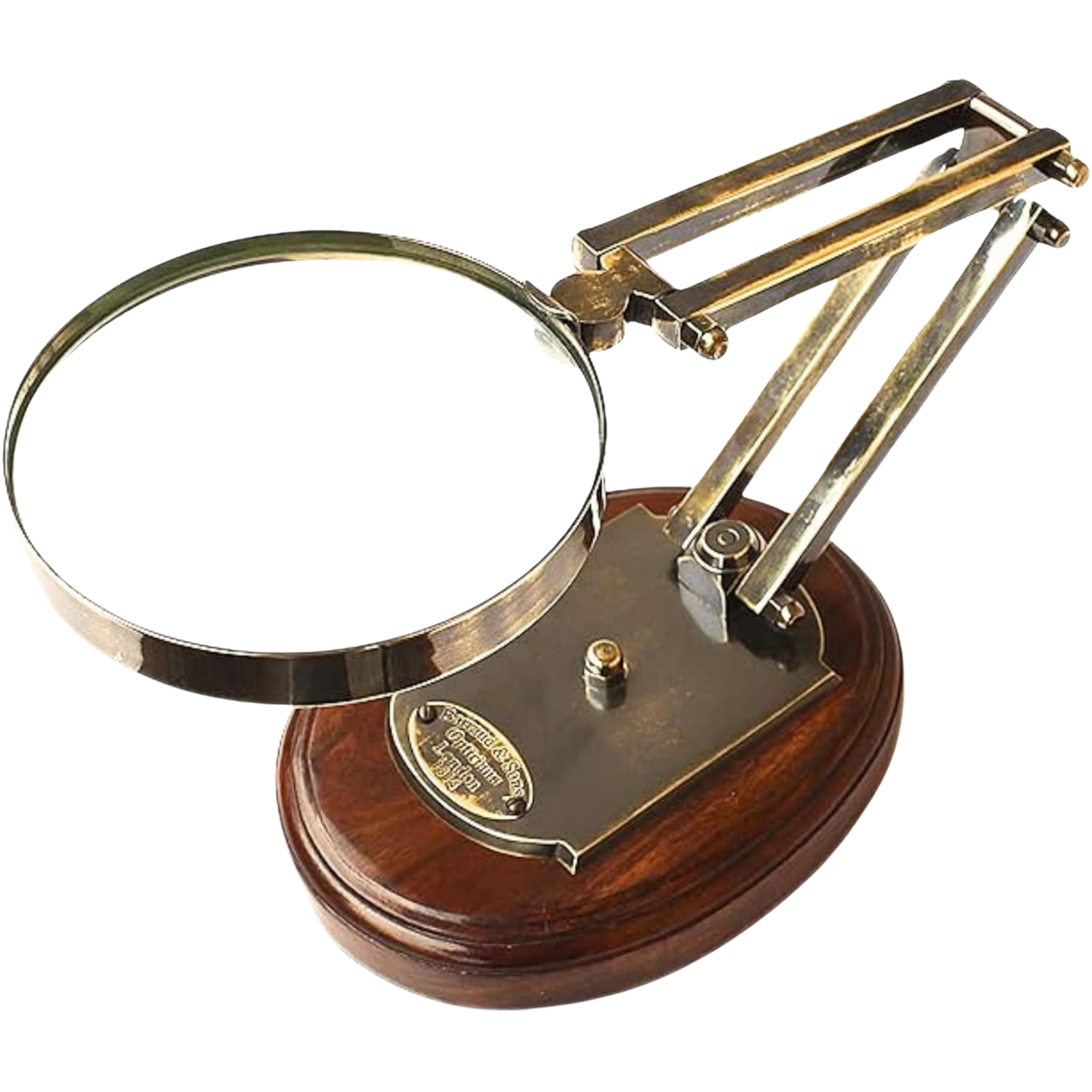 Barraud & Sons London Brass Magnifying Glass - Wooden Base Desktop Accessory