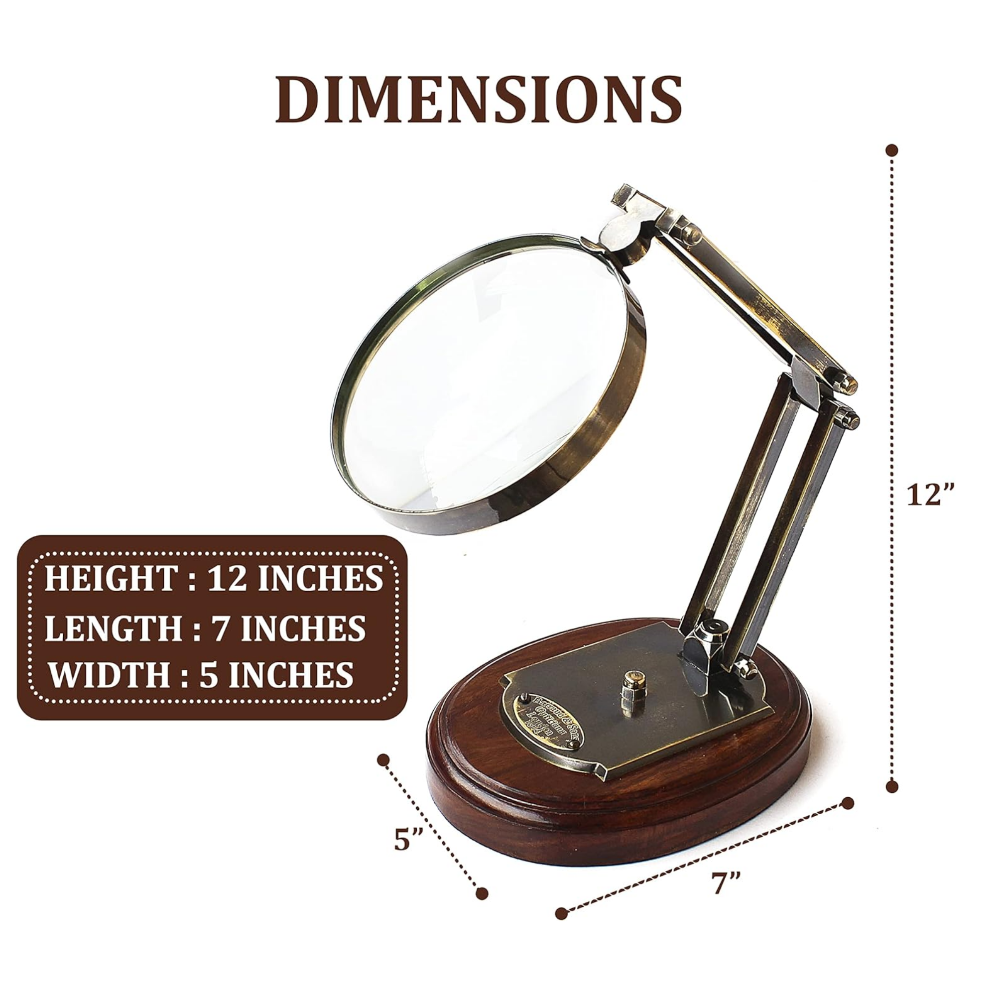 Barraud & Sons London Brass Magnifying Glass - Wooden Base Desktop Accessory