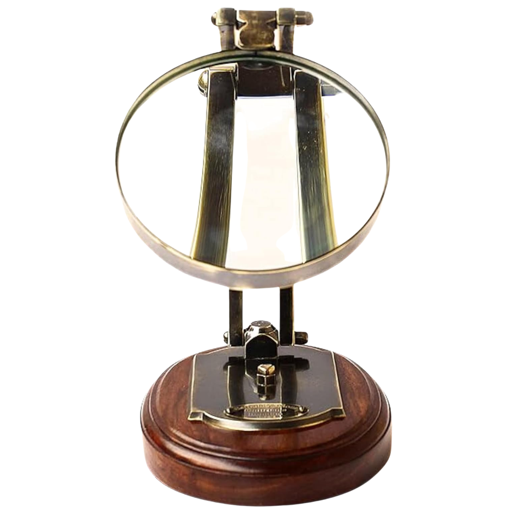 Barraud & Sons London Brass Magnifying Glass - Wooden Base Desktop Accessory