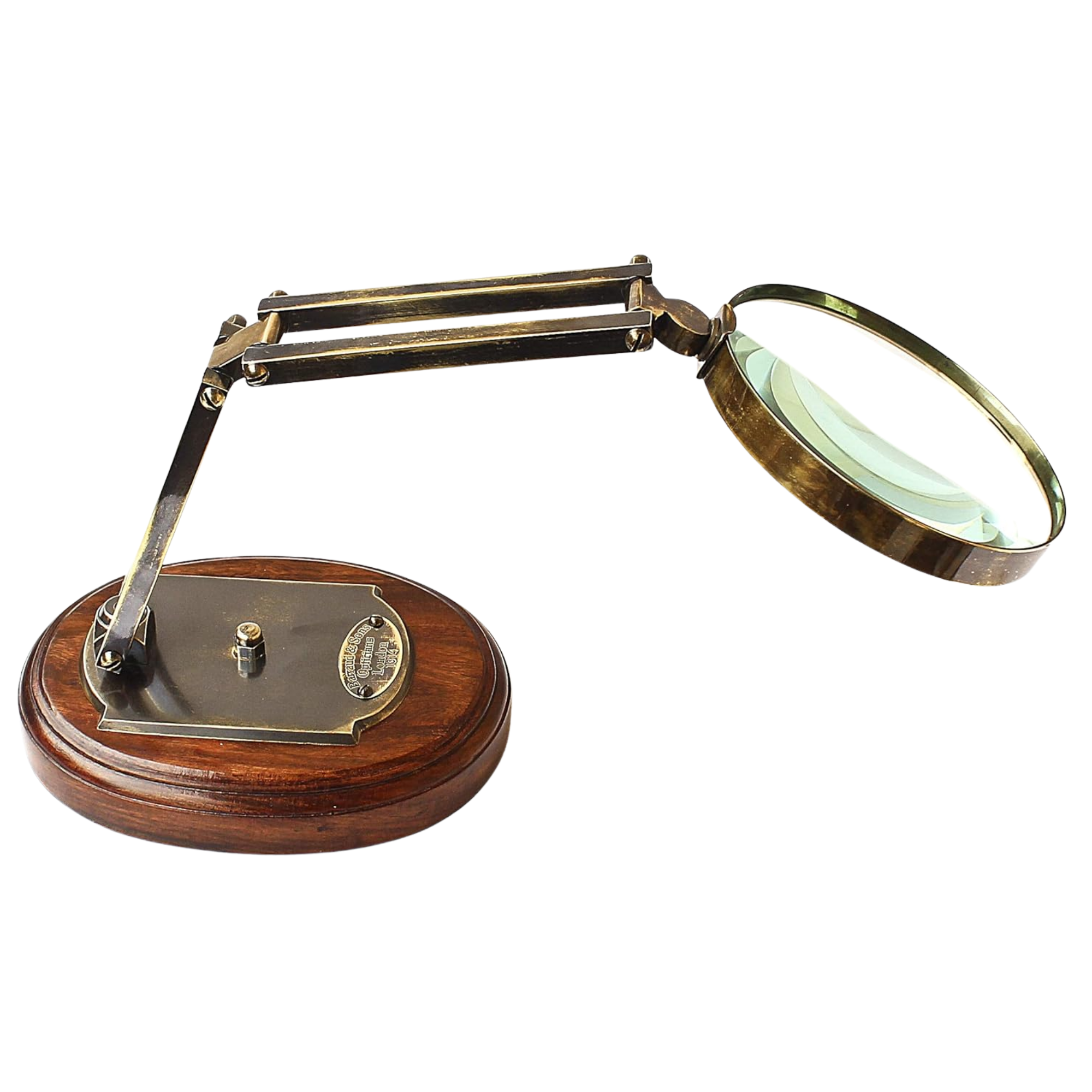 Barraud & Sons London Brass Magnifying Glass - Wooden Base Desktop Accessory