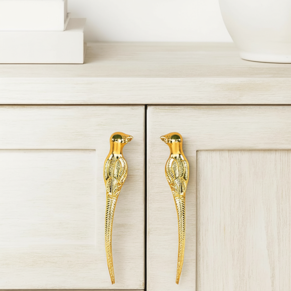 Handcrafted Brass Parrot Knobs – Golden Bird Cabinet Pulls & Decorative Handles for Wardrobe, Kitchen Drawers, Cupboards & Vintage Furniture