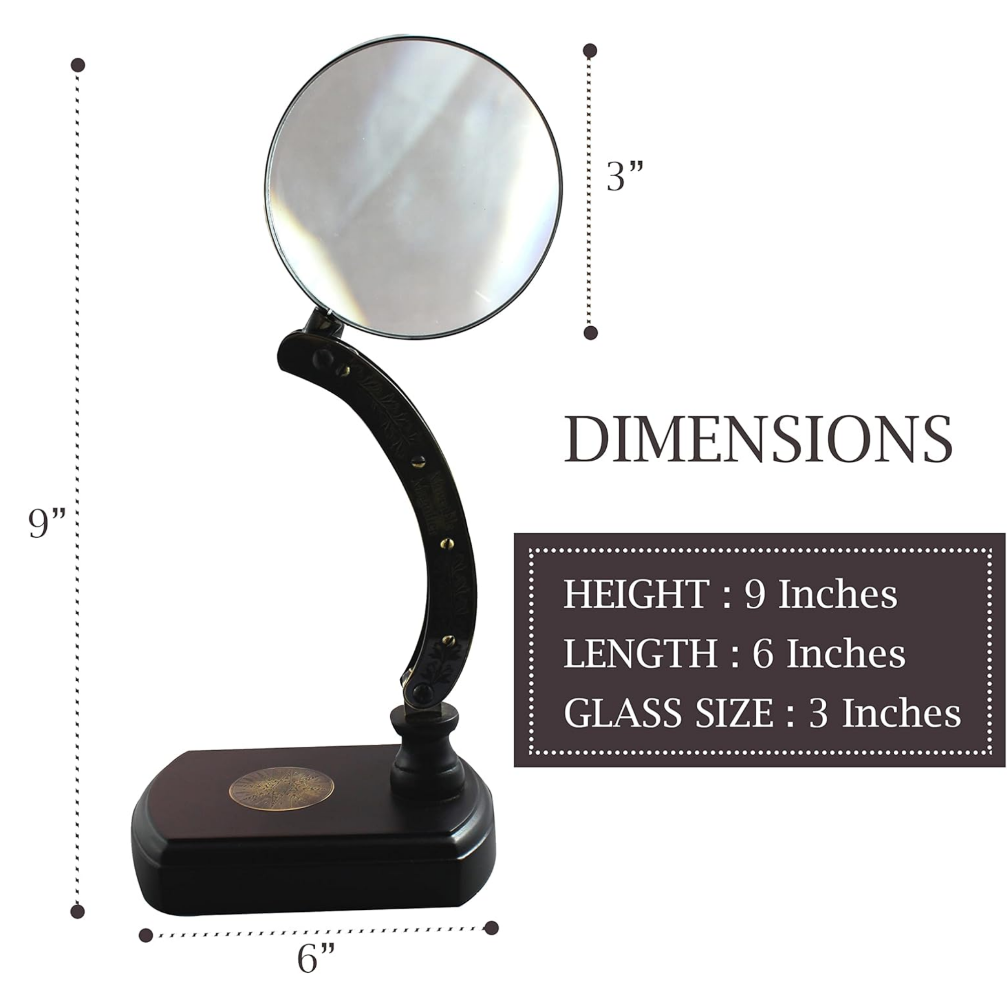 Vintage Brass Magnifying Glass with Wooden Stand - Foldable 9x6 Inch Map Reader