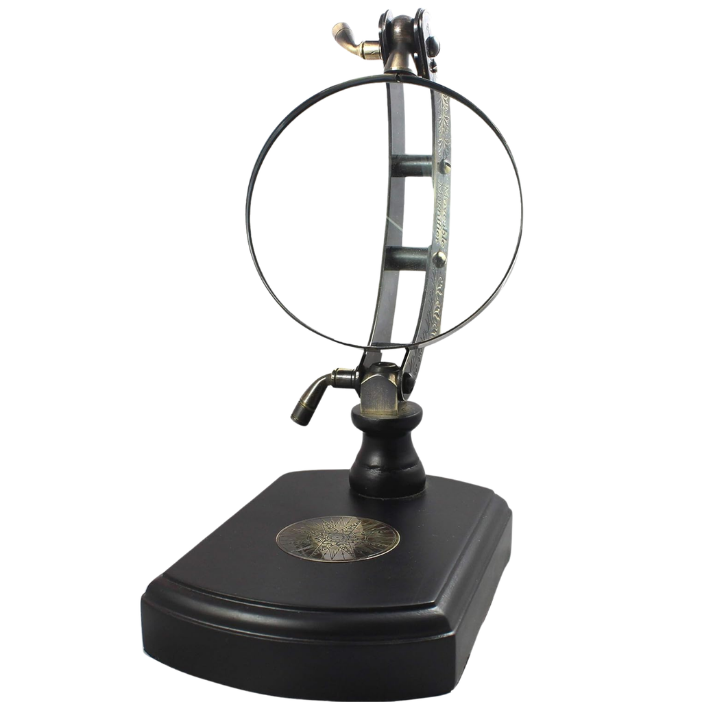 Vintage Brass Magnifying Glass with Wooden Stand - Foldable 9x6 Inch Map Reader