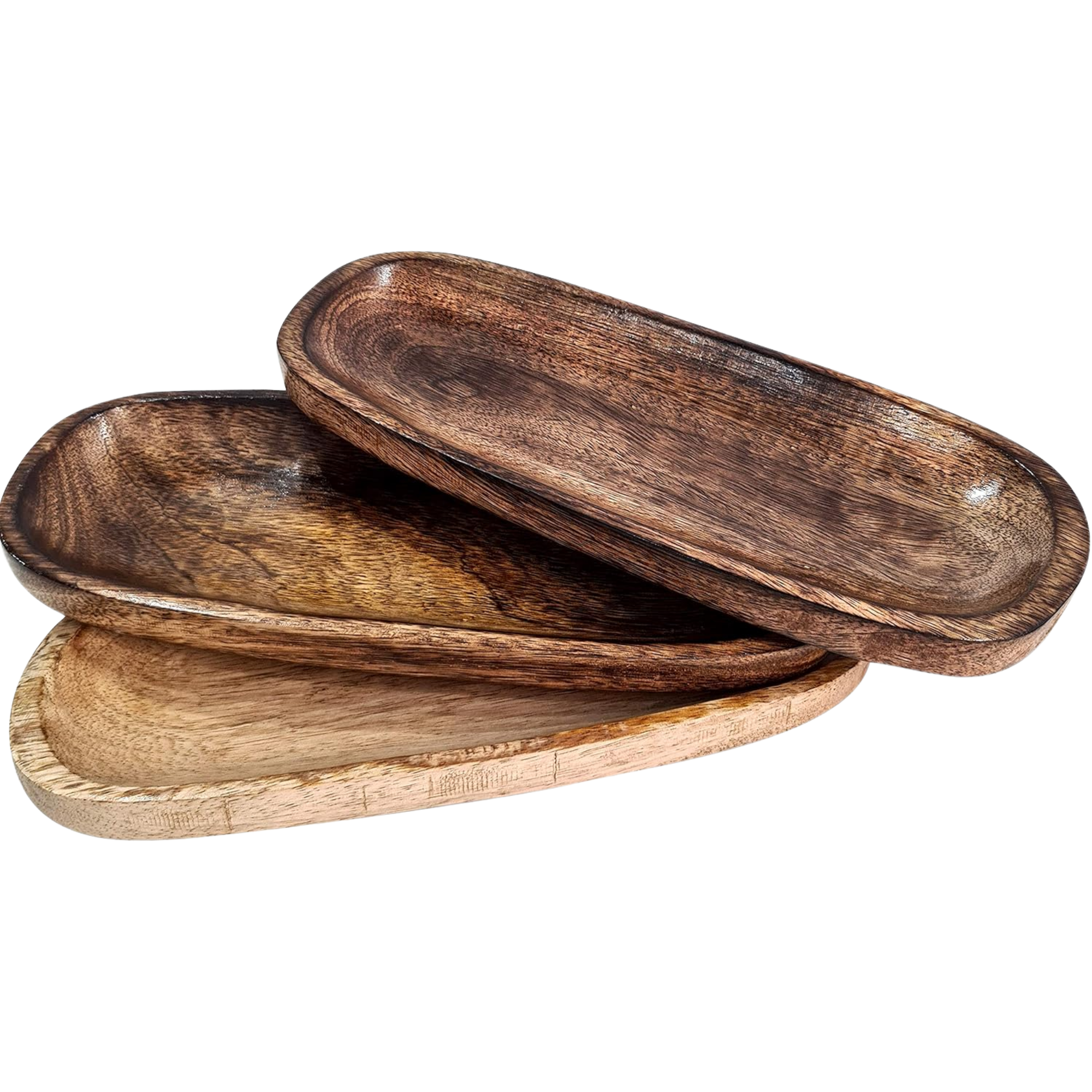 Rustic Wooden Serving Platter Trays Set of 3 - Mango Wood Grain 10x4 Inch
