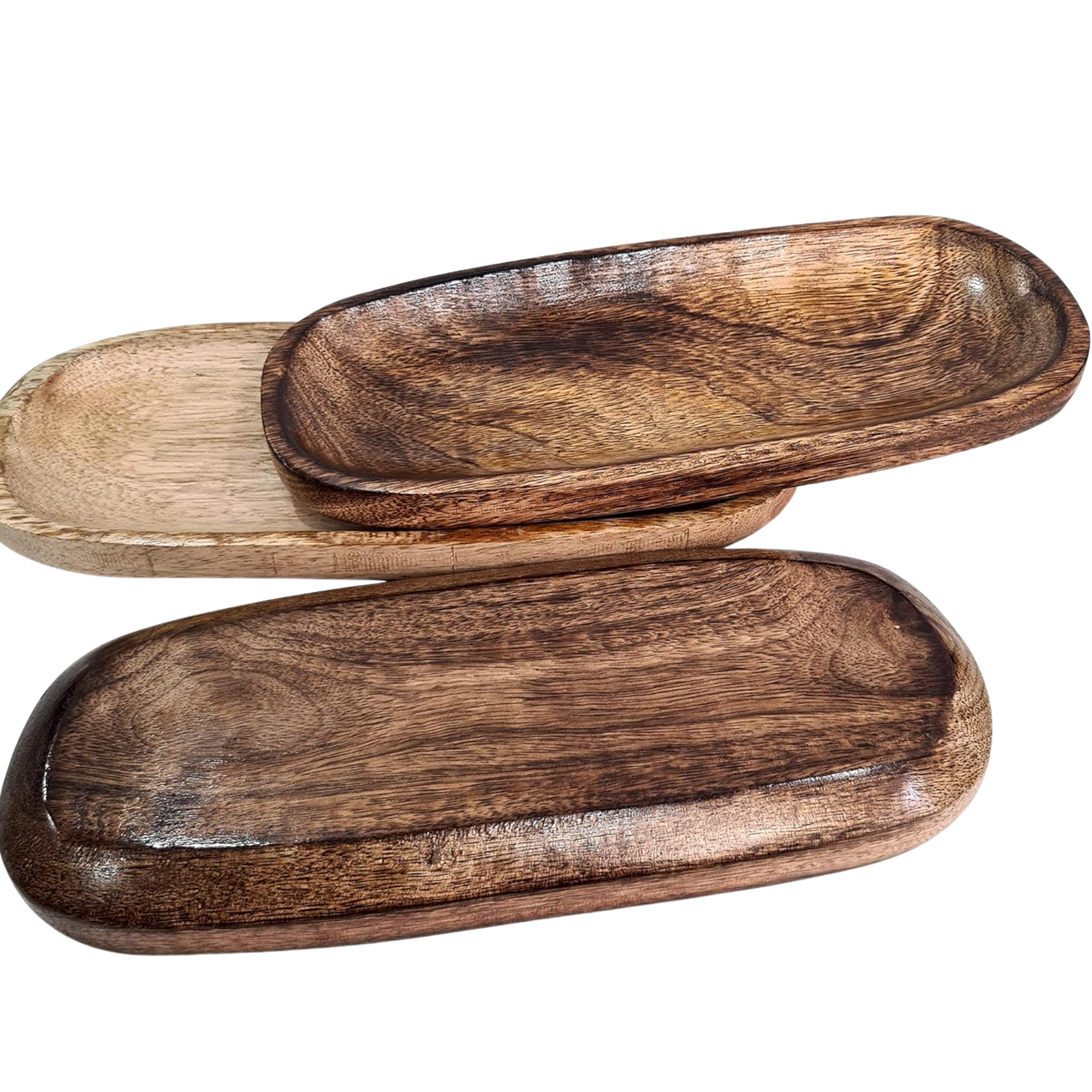 Rustic Wooden Serving Platter Trays Set of 3 - Mango Wood Grain 10x4 Inch