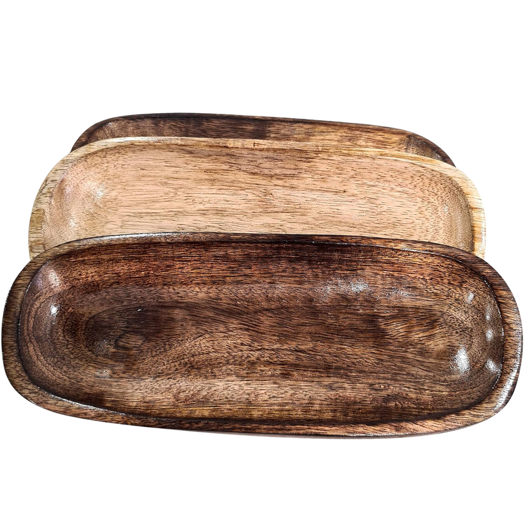 Rustic Wooden Serving Platter Trays Set of 3 - Mango Wood Grain 10x4 Inch