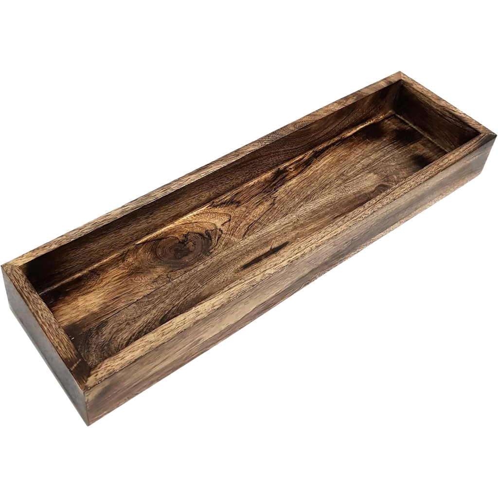 Wooden Rectangular Tray Long Narrow - Natural Rustic Appetizer Platter 15x4 Inch