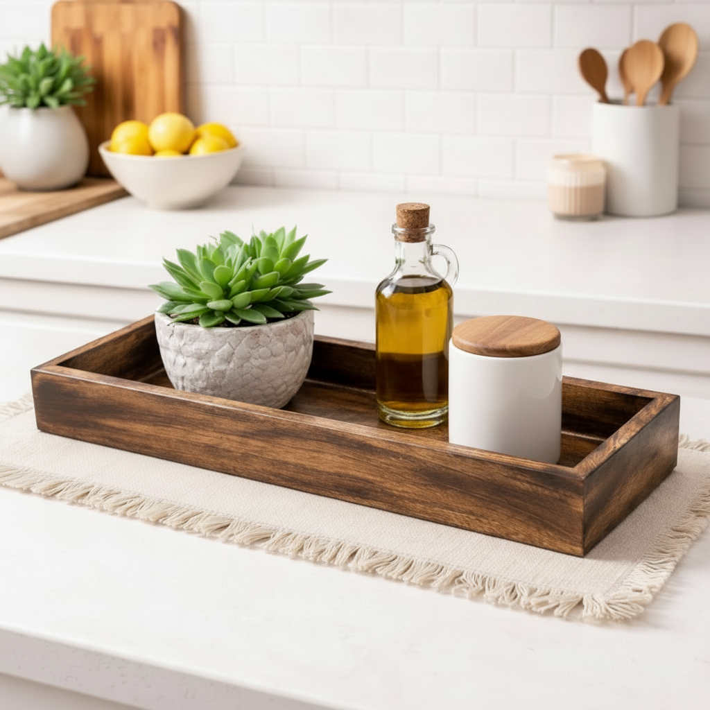 Wooden Rectangular Tray Long Narrow - Natural Rustic Appetizer Platter 15x4 Inch