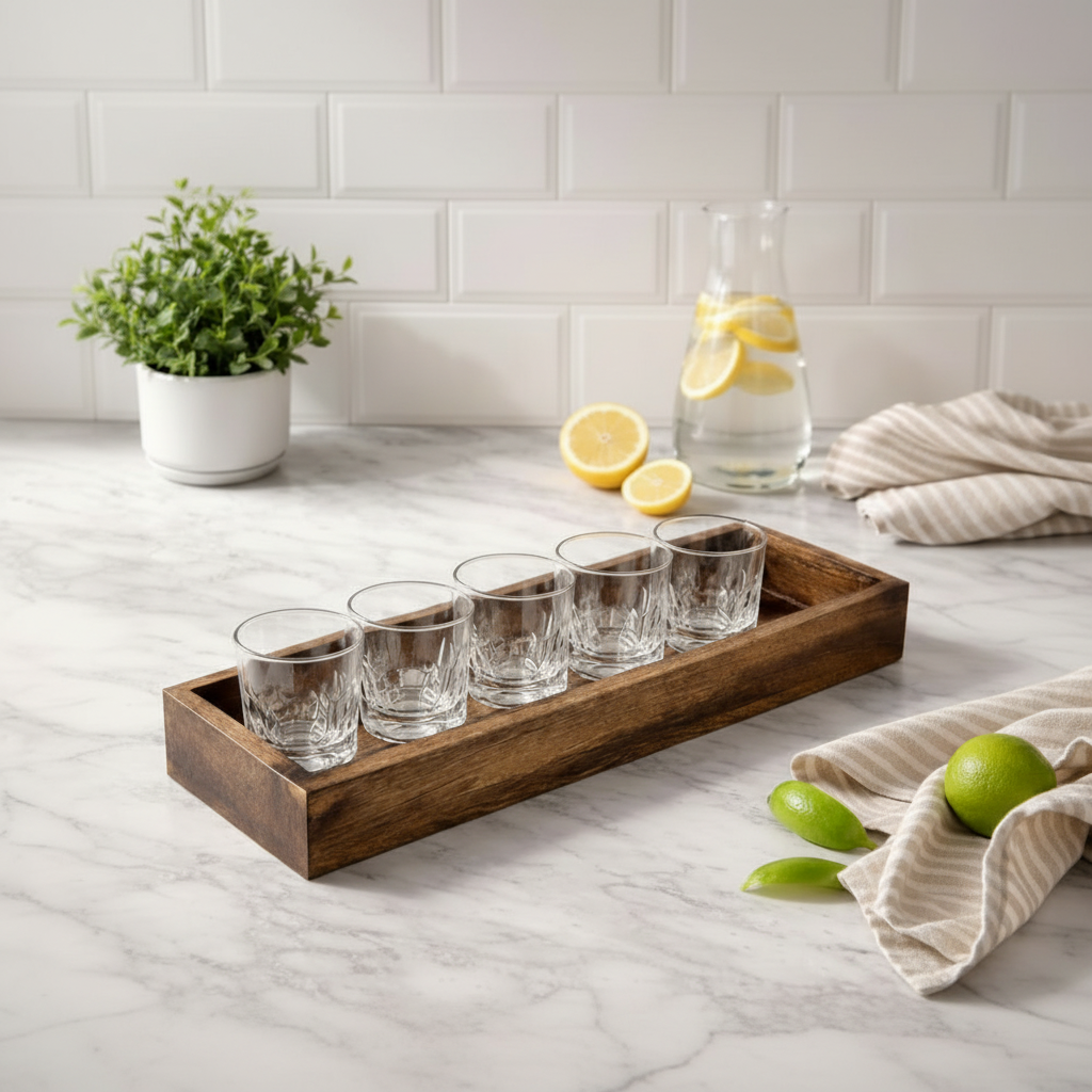 Wooden Rectangular Tray Long Narrow - Natural Rustic Appetizer Platter 15x4 Inch