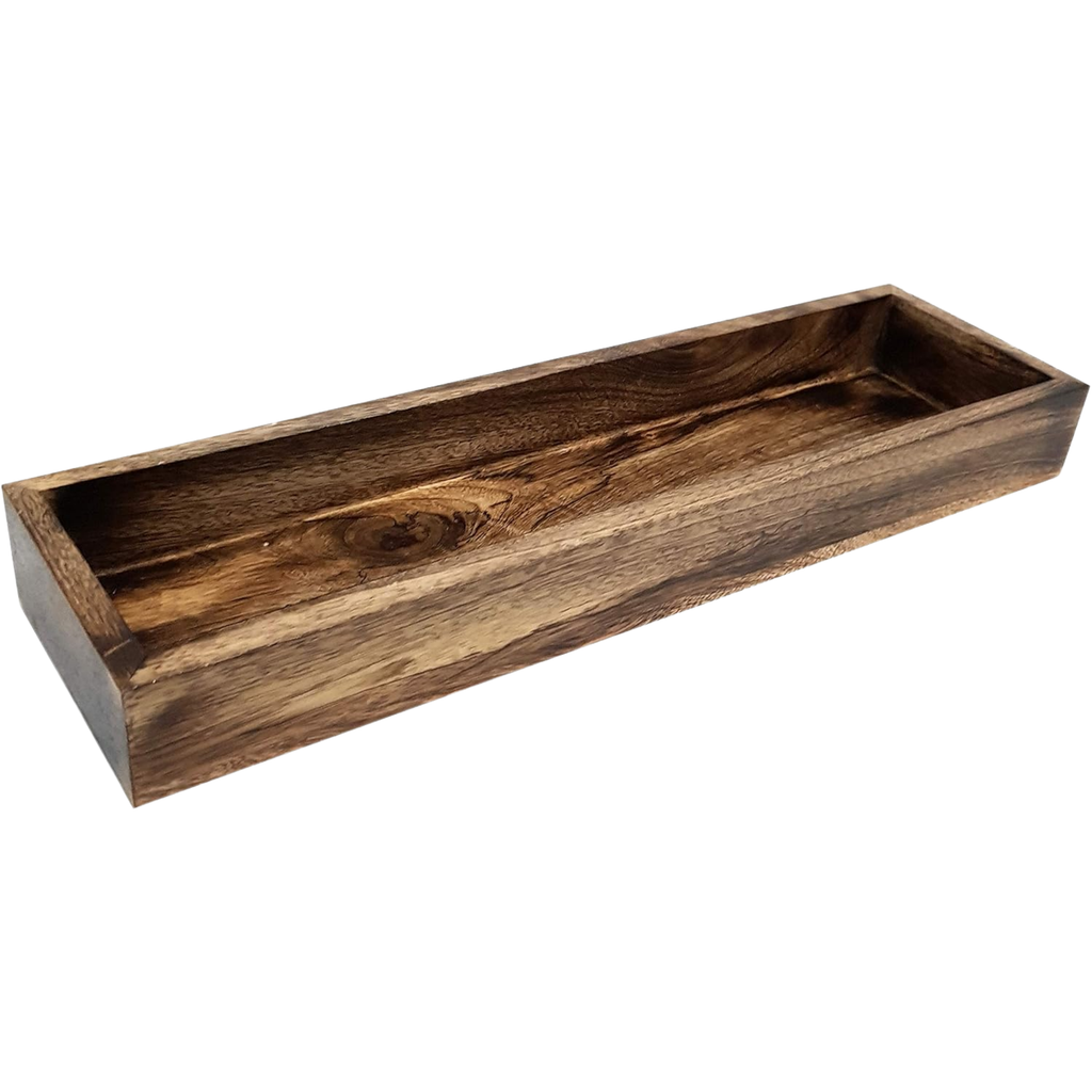 Wooden Rectangular Tray Long Narrow - Natural Rustic Appetizer Platter 15x4 Inch