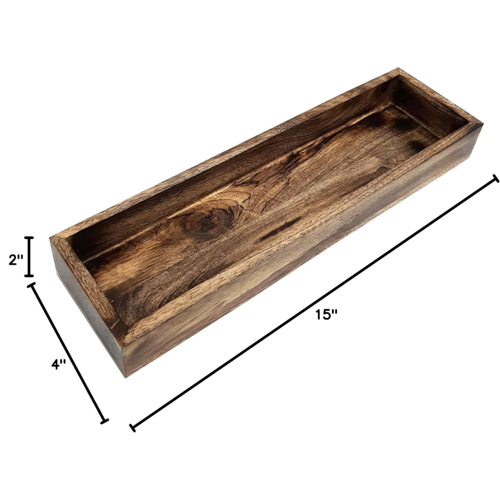 Wooden Rectangular Tray Long Narrow - Natural Rustic Appetizer Platter 15x4 Inch