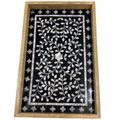 Mother of Pearl Inlay Serving Tray - Handcrafted Black Wooden 17x11 Inch