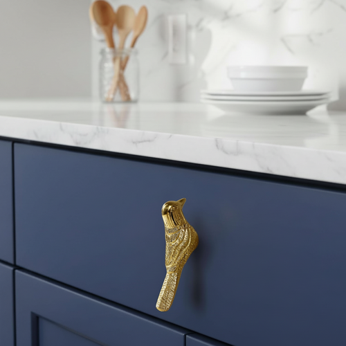 Artisan Brass Bird Knobs – Set of 2 Golden Cabinet Pulls & Decorative Handles for Cupboards, Dressers, Wardrobes and Kitchen Furniture