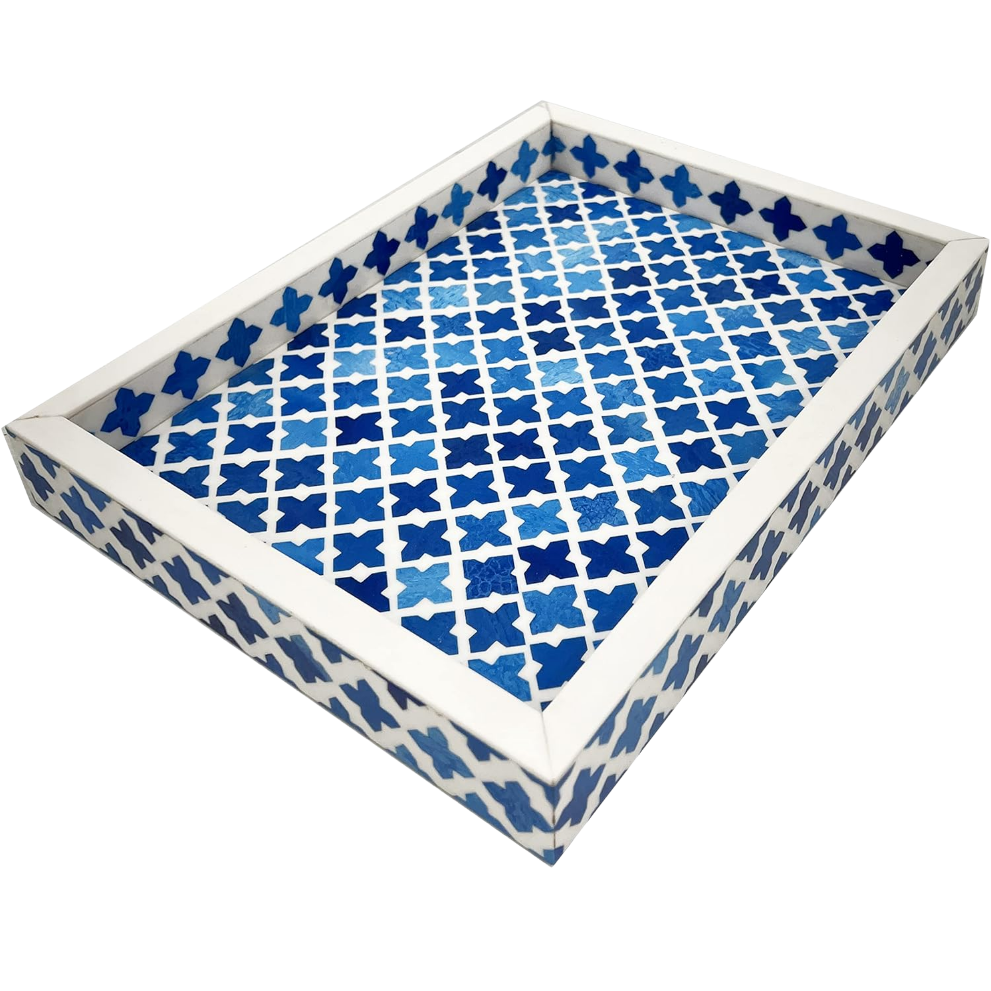 Moorish Moroccan Pattern Wooden Serving Tray - Bone Inlay Coffee Table 12x9 Inch
