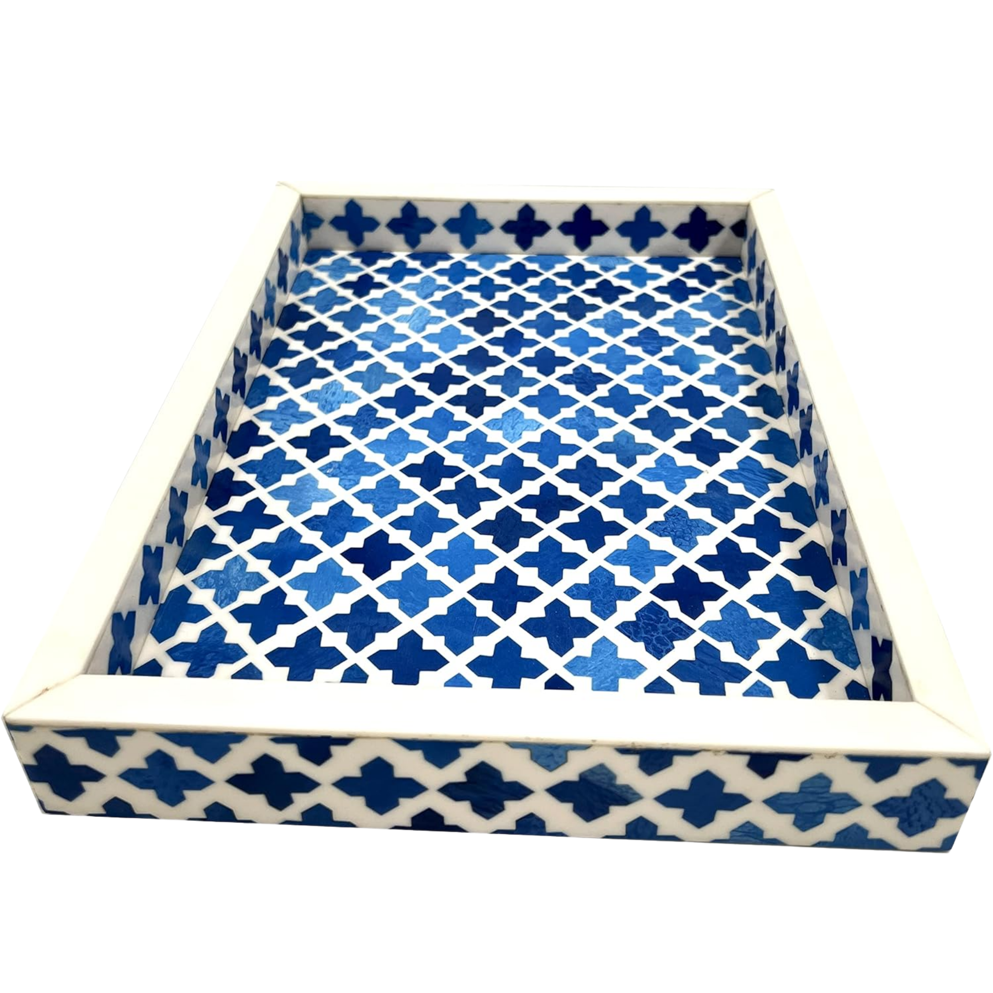 Moorish Moroccan Pattern Wooden Serving Tray - Bone Inlay Coffee Table 12x9 Inch