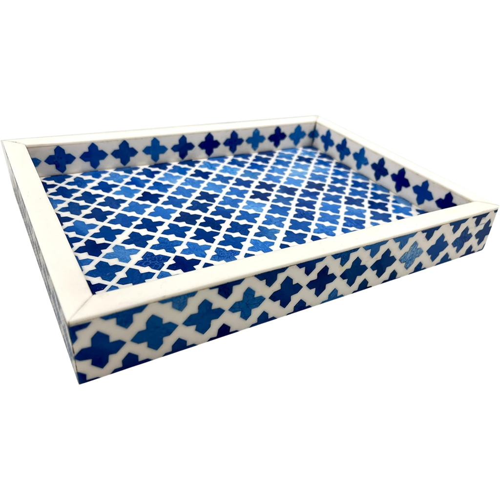 Moorish Moroccan Pattern Wooden Serving Tray - Bone Inlay Coffee Table 12x9 Inch
