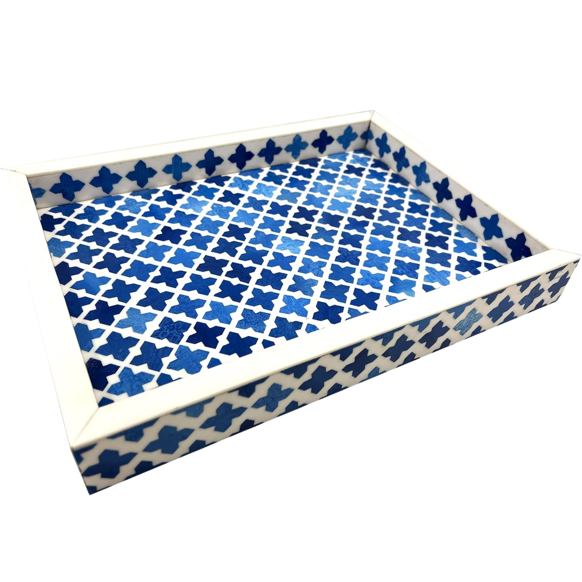 Moorish Moroccan Pattern Wooden Serving Tray - Bone Inlay Coffee Table 12x9 Inch