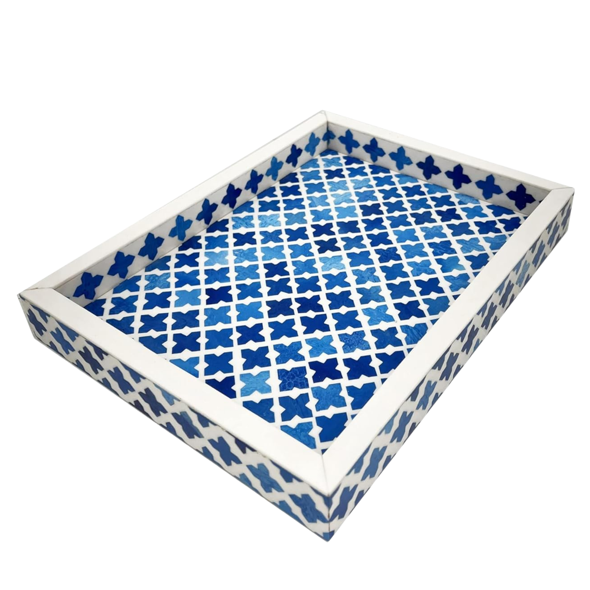 Moorish Moroccan Pattern Wooden Serving Tray - Bone Inlay Coffee Table 12x9 Inch