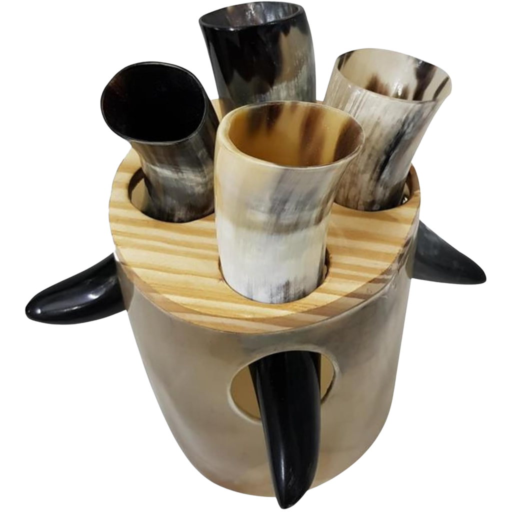 Viking Drinking Horn with Stand Set of 4 - Authentic Norse Ale Cups