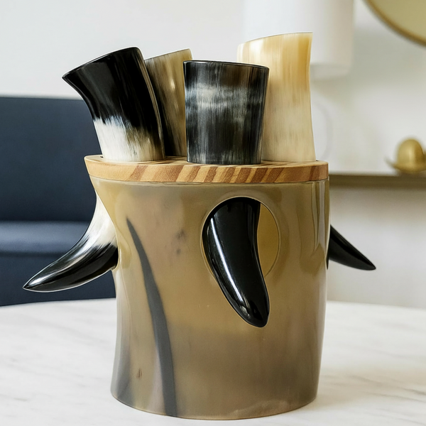 Viking Drinking Horn with Stand Set of 4 - Authentic Norse Ale Cups