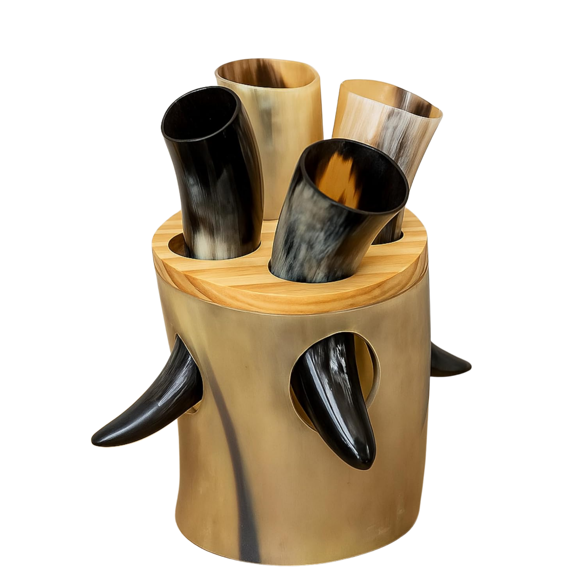 Viking Drinking Horn with Stand Set of 4 - Authentic Norse Ale Cups