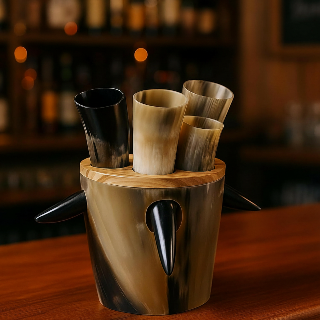 Viking Drinking Horn with Stand Set of 4 - Authentic Norse Ale Cups