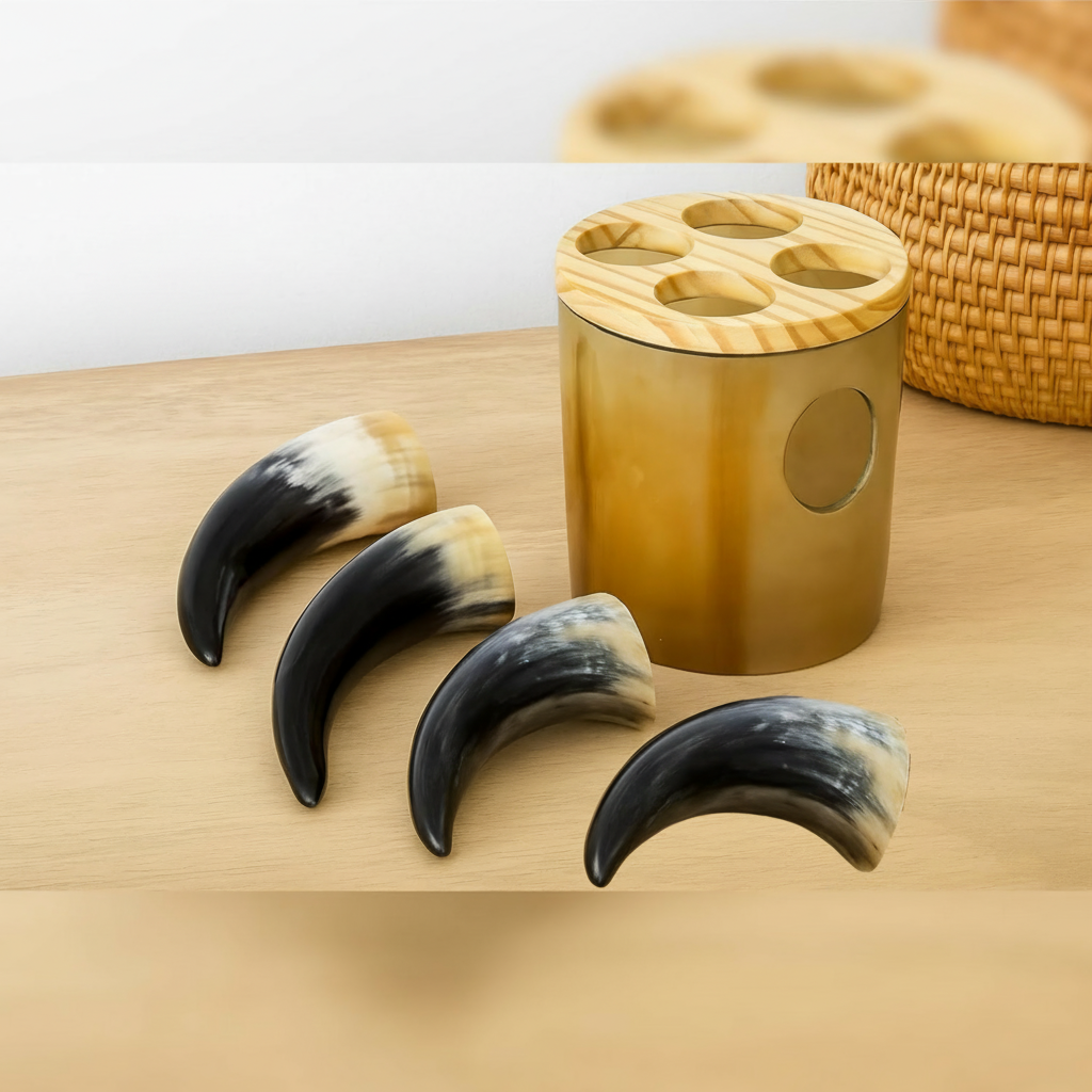Viking Drinking Horn with Stand Set of 4 - Authentic Norse Ale Cups